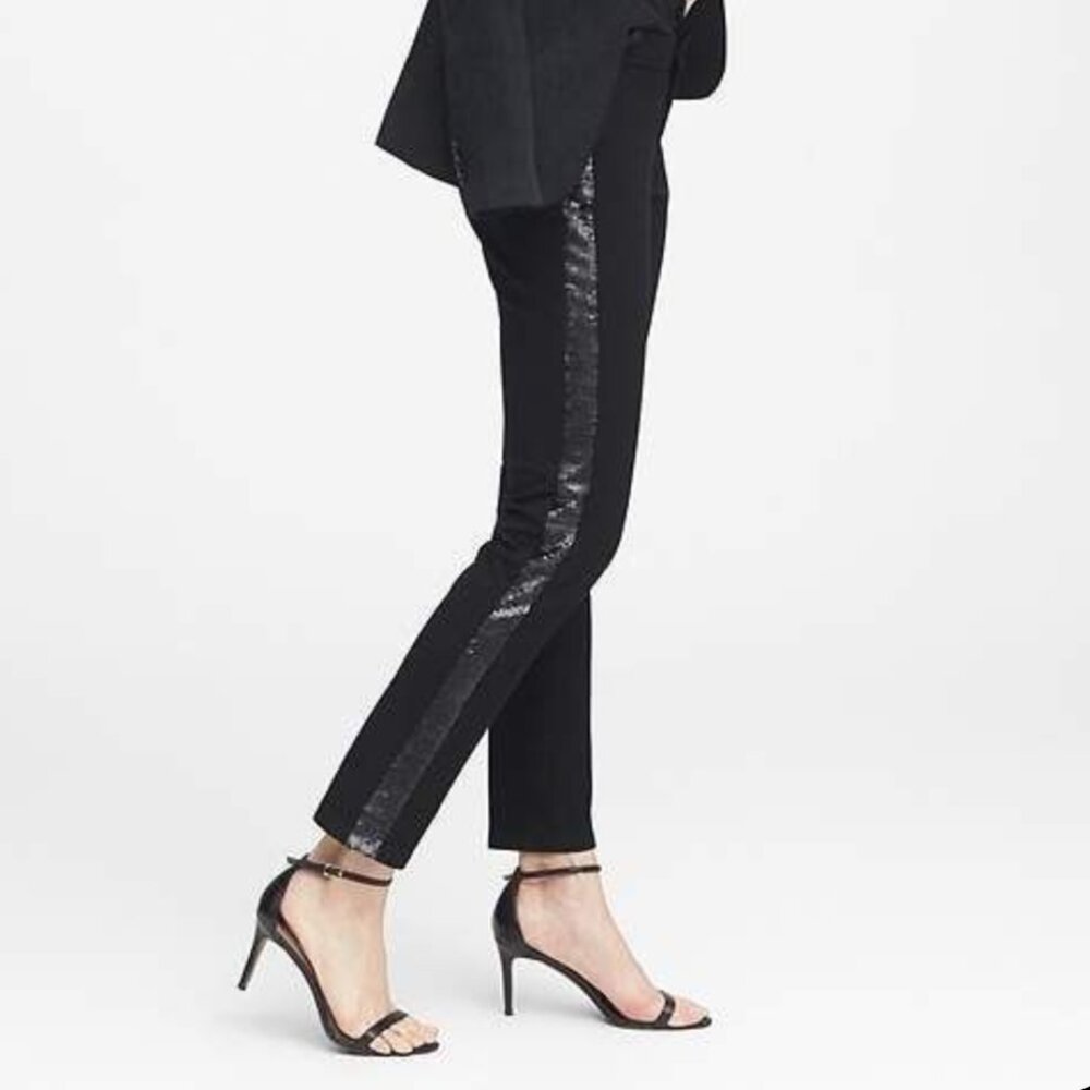 NWT Banana Republic Sloan Sequined Tuxedo Pants in Black Size 2